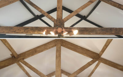 Beams from different stages of being stripped to Antique Oak