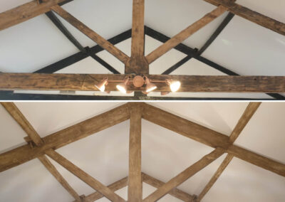 Beams from different stages of being stripped to Antique Oak