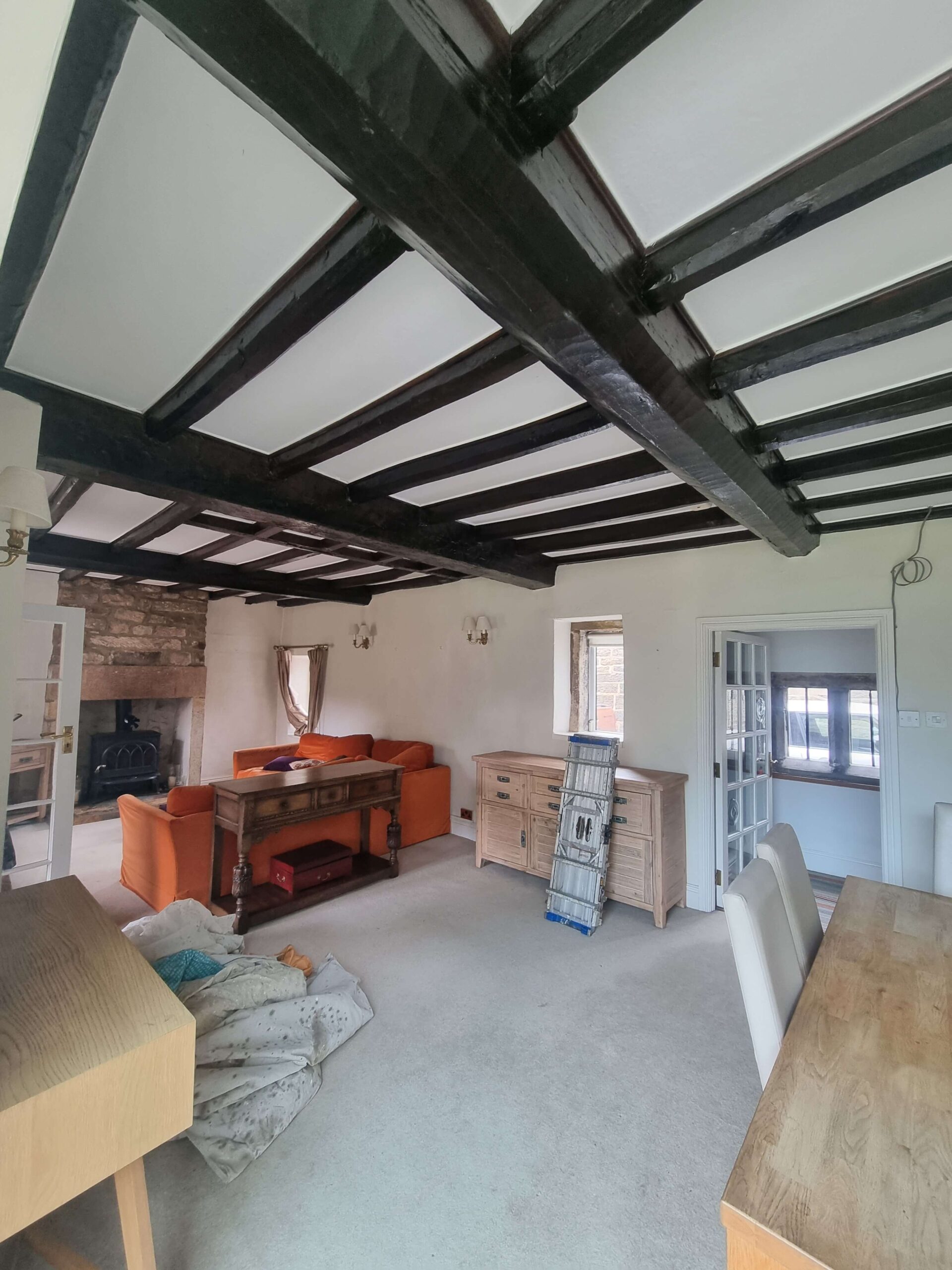 Dark Brown Black Beams to Modern Light Oak (2)