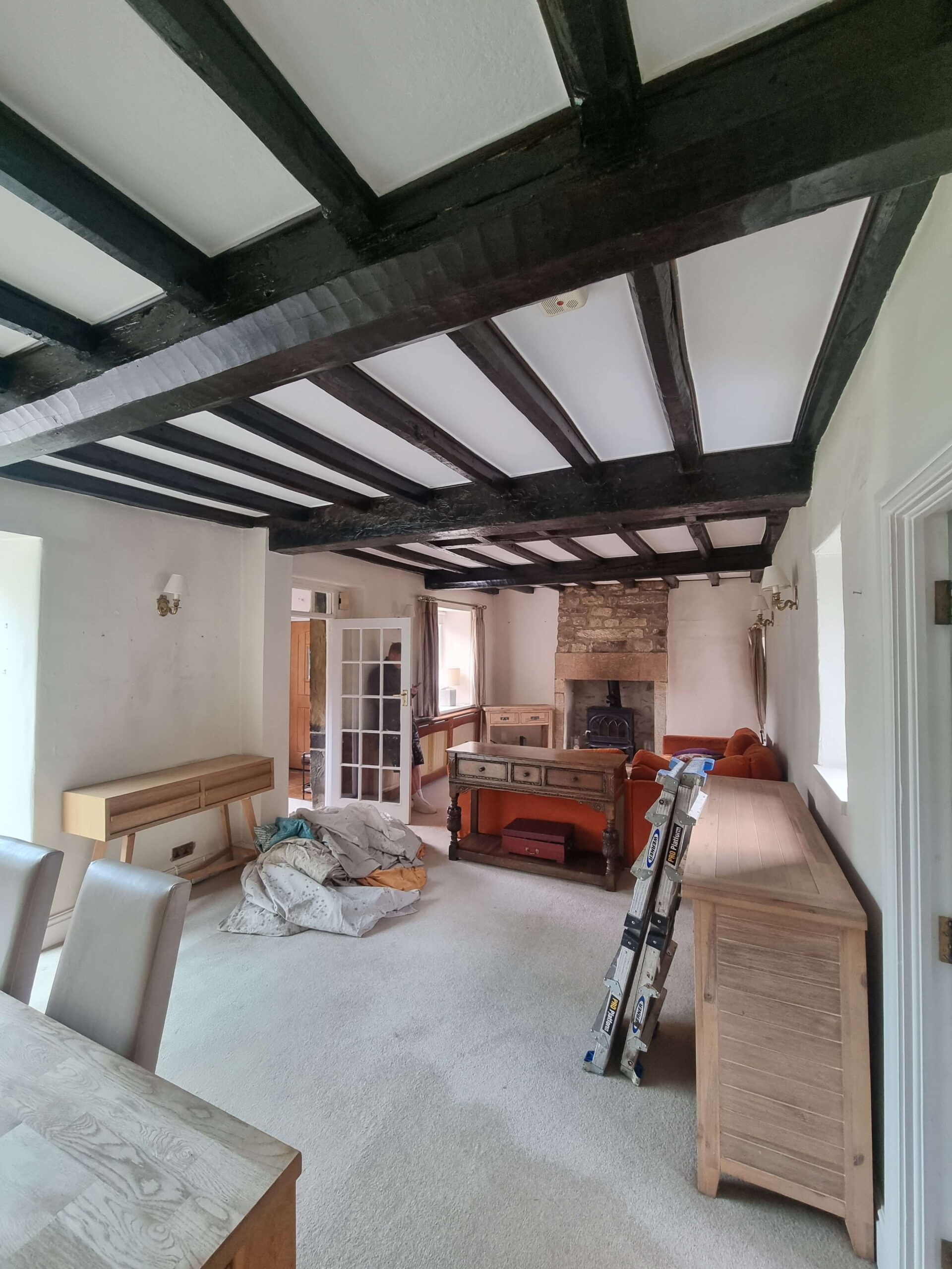 Dark Brown Black Beams to Modern Light Oak (3)